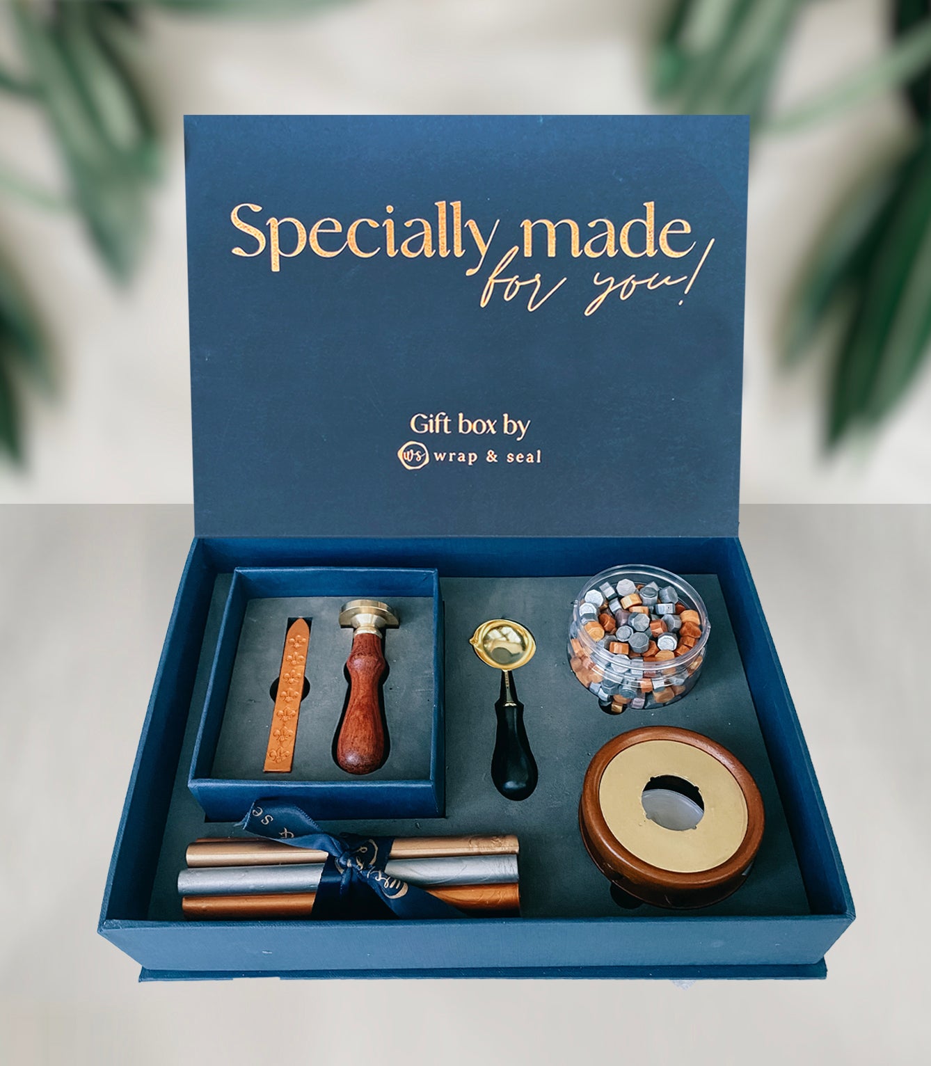 This Customized Stamp Gift Set is the perfect way to liven up your stationery. The wax sealing kit includes everything you need to craft beautiful stamps with custom logo motifs or monogram ensuring you make a unique impression. Perfect for adding a special flair to occasion cards and envelopes!
