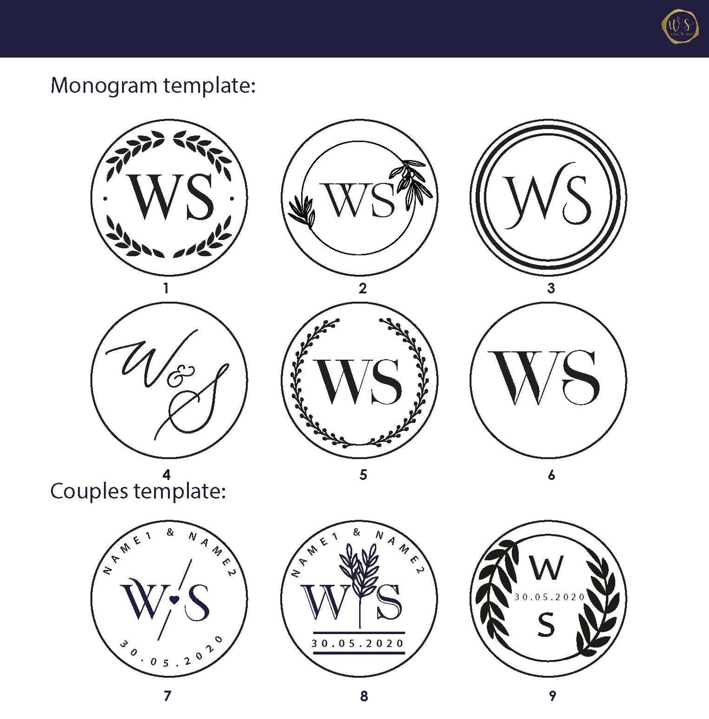 Monogram ready self adhesive wax seals