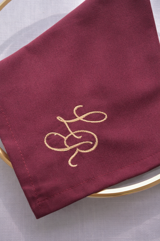 Burgundy Monogram Embroidered Linen Napkin