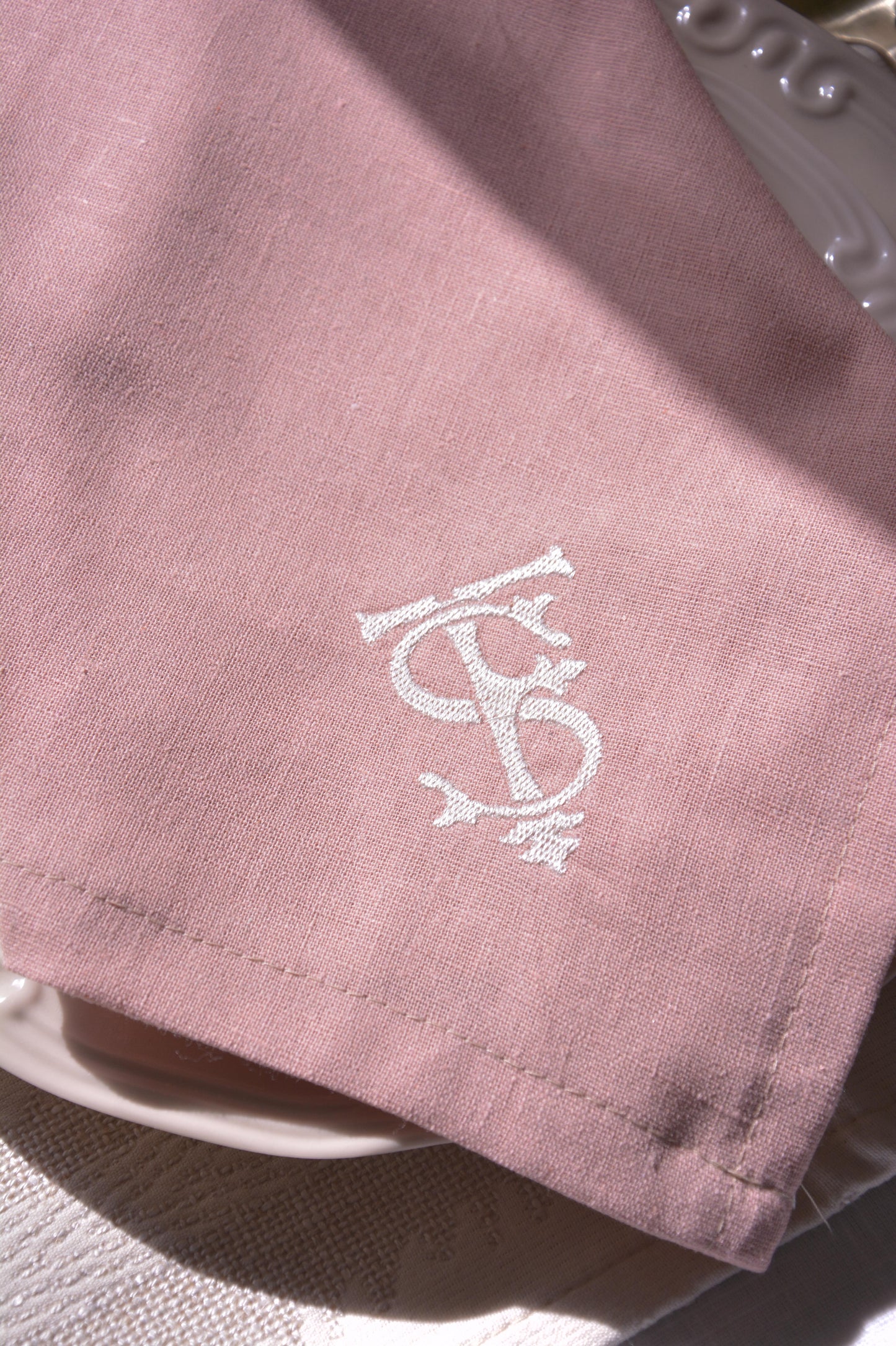 Pink Monogram Embroidered Linen Napkin