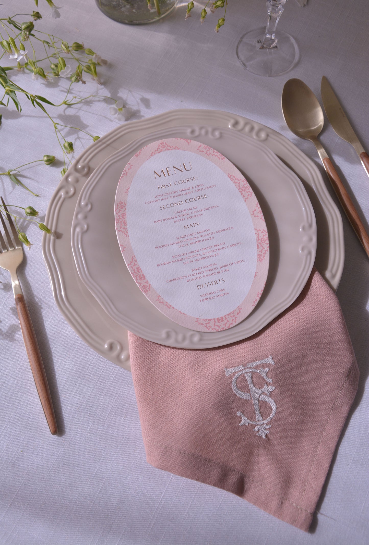 Pink Monogram Embroidered Linen Napkin