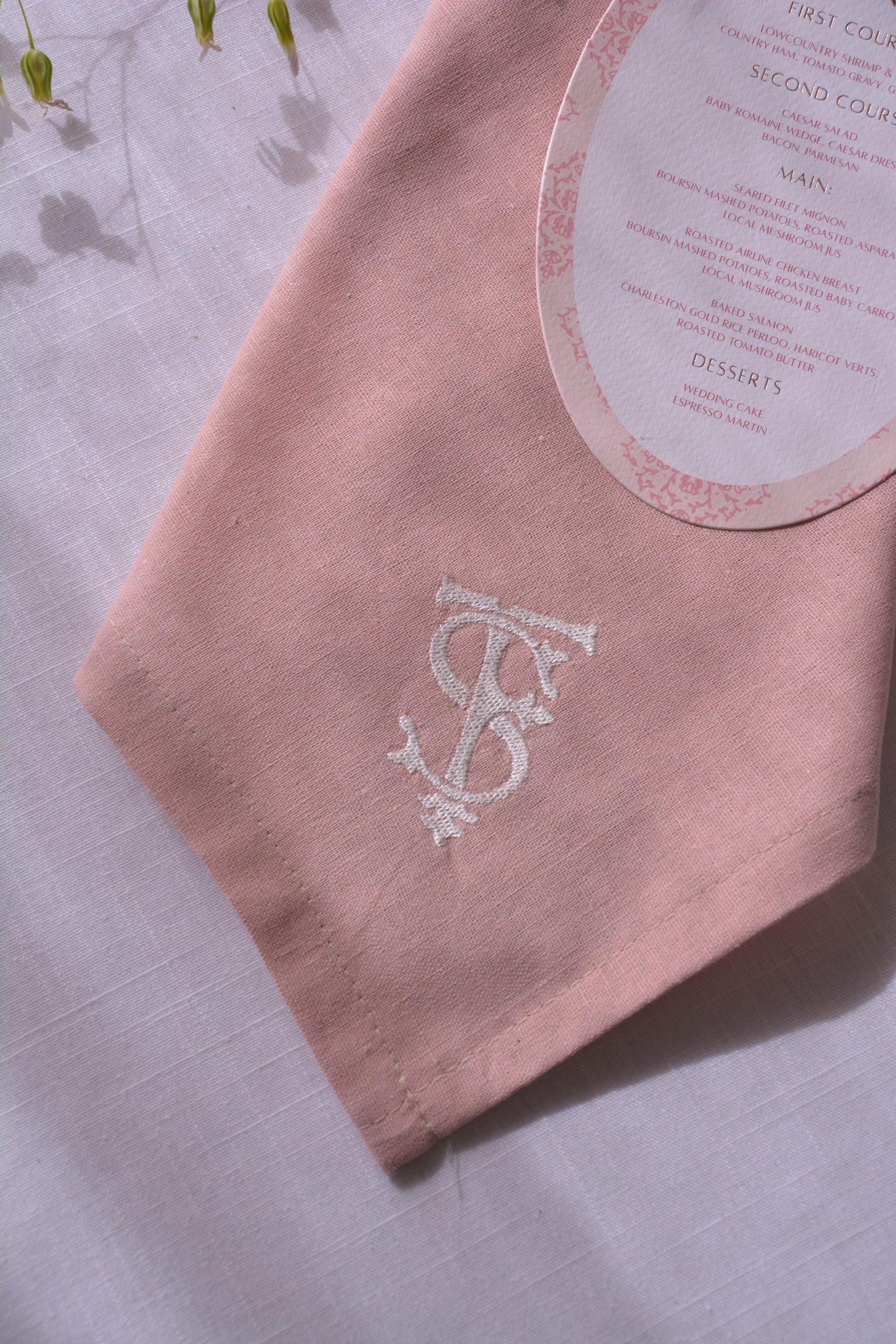 Pink Monogram Embroidered Linen Napkin