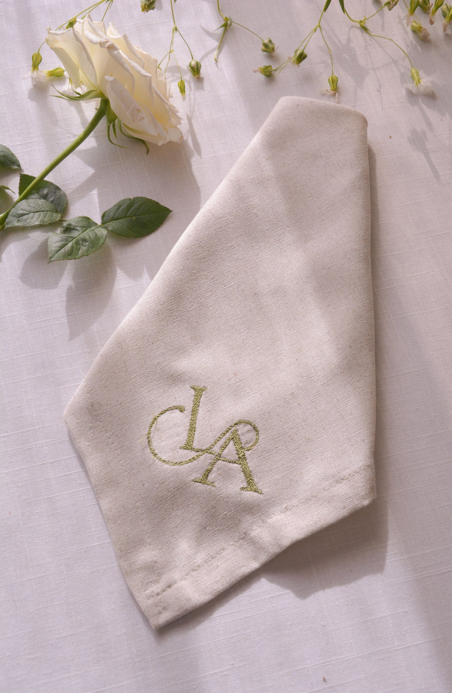 Ecru Monogram Embroidered Linen Napkin