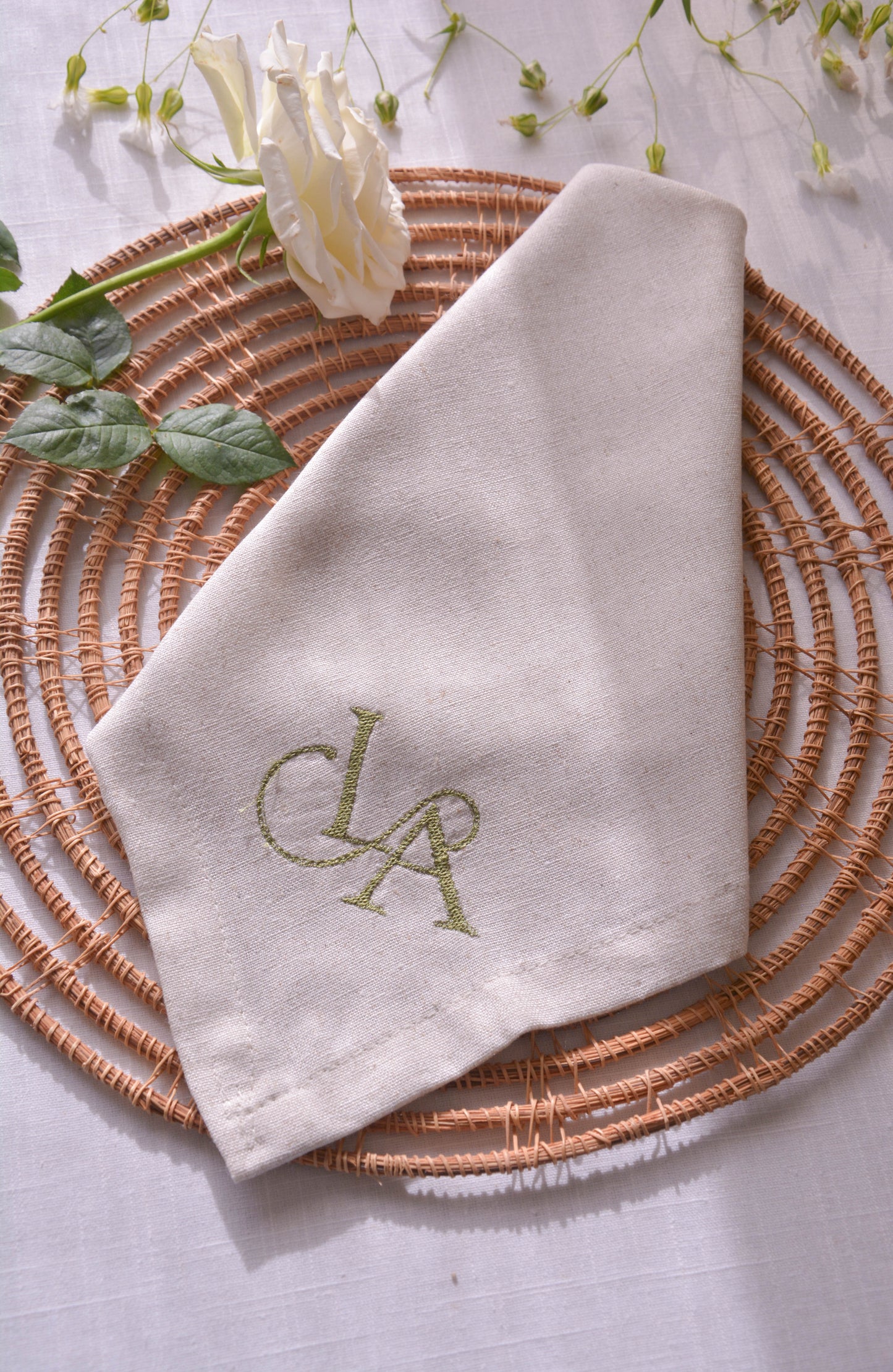 Ecru Monogram Embroidered Linen Napkin