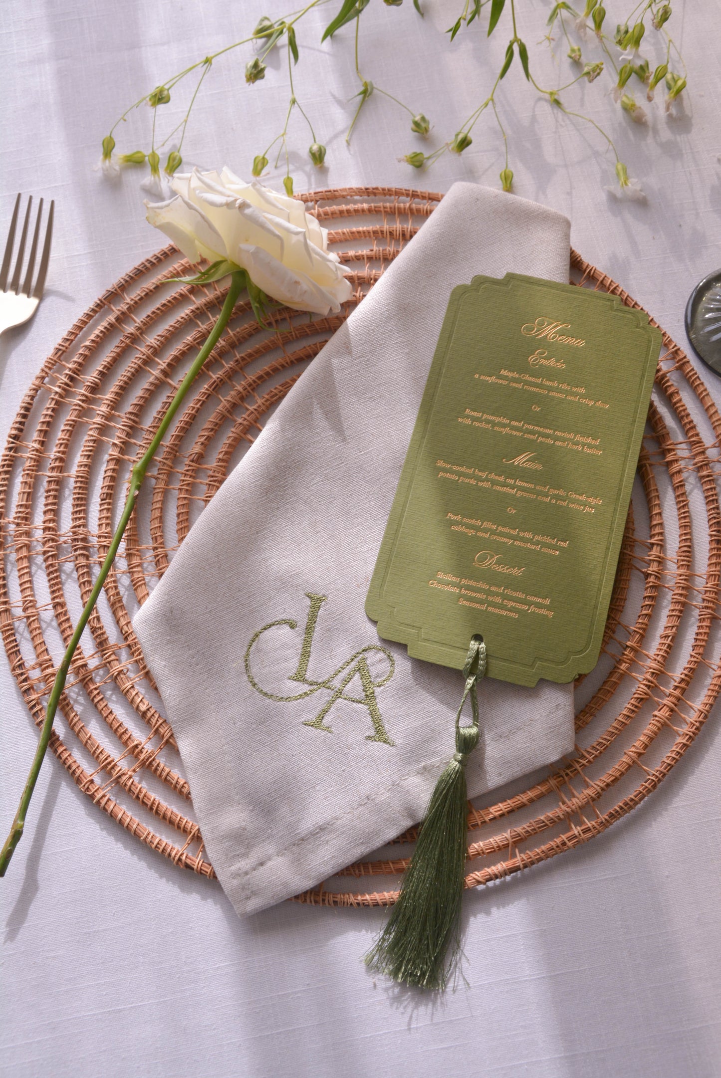 Ecru Monogram Embroidered Linen Napkin