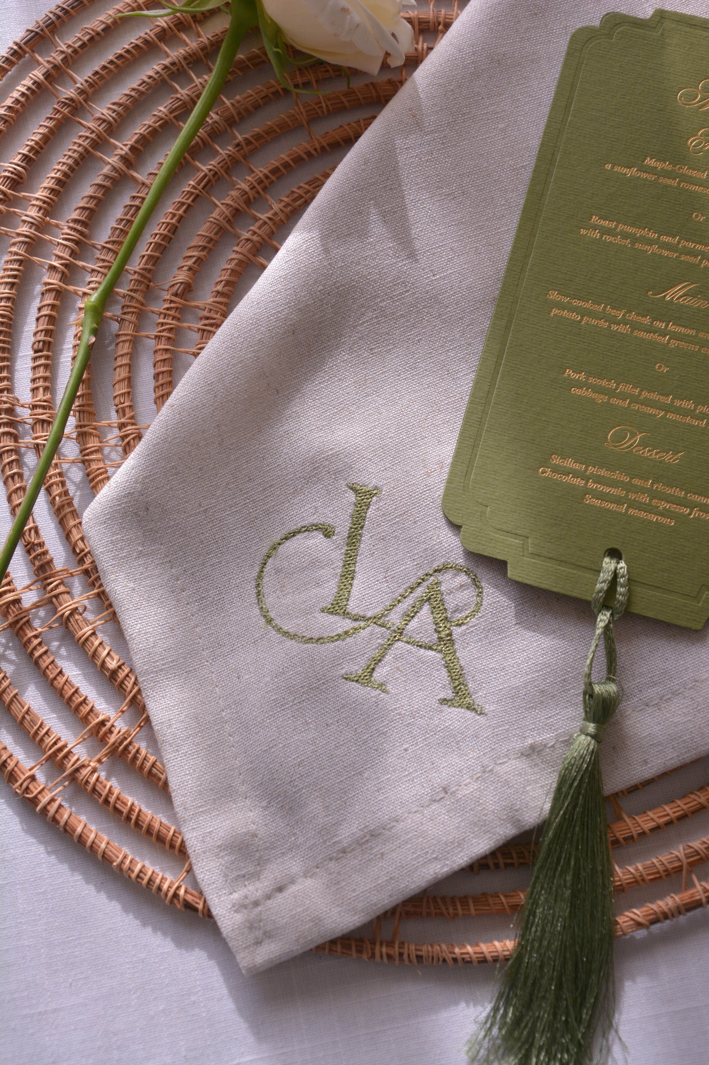 Ecru Monogram Embroidered Linen Napkin