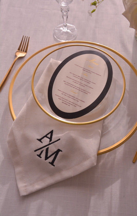 Black & White Monogram Embroidered Linen Napkin