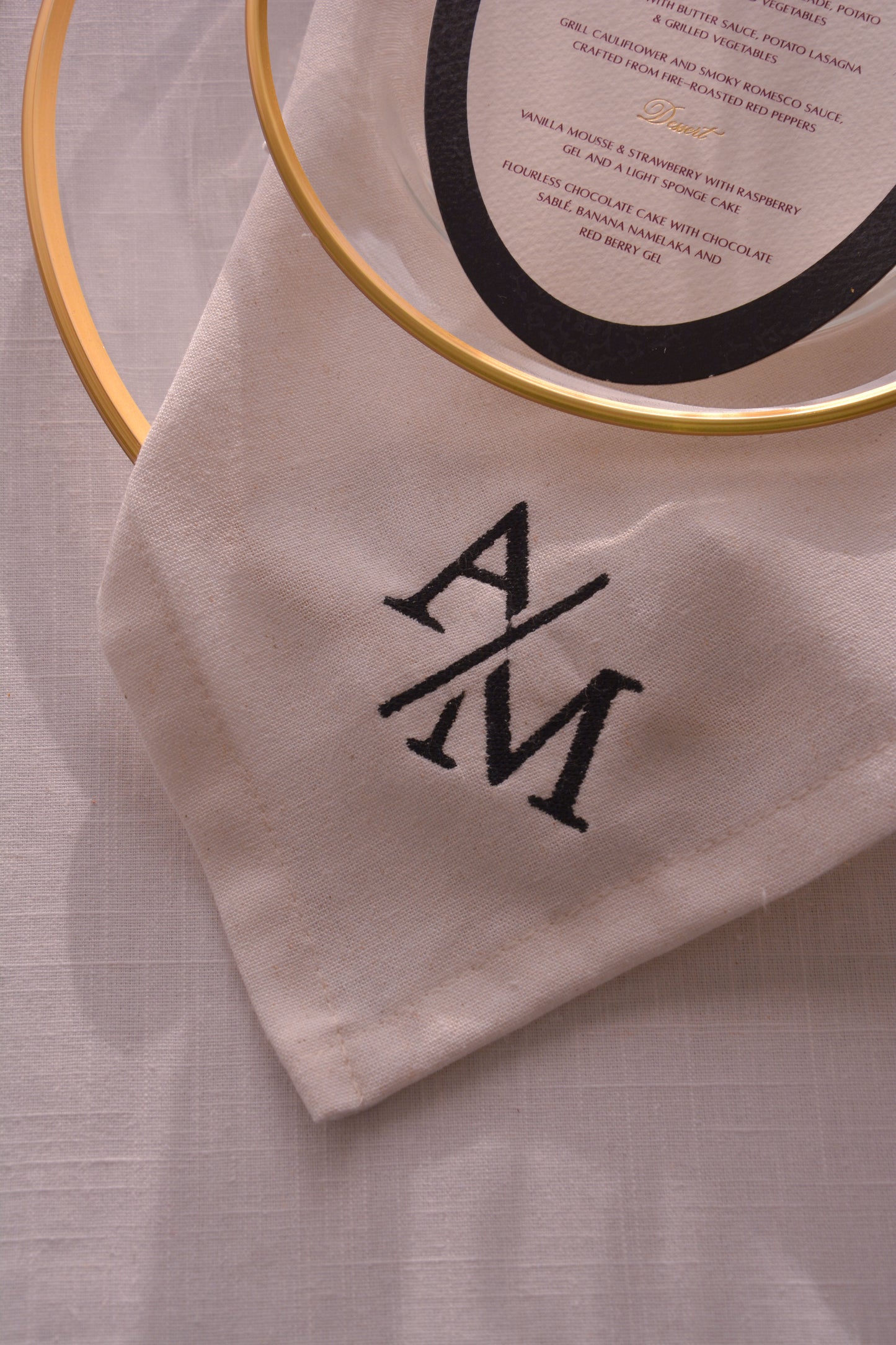 Black & White Monogram Embroidered Linen Napkin