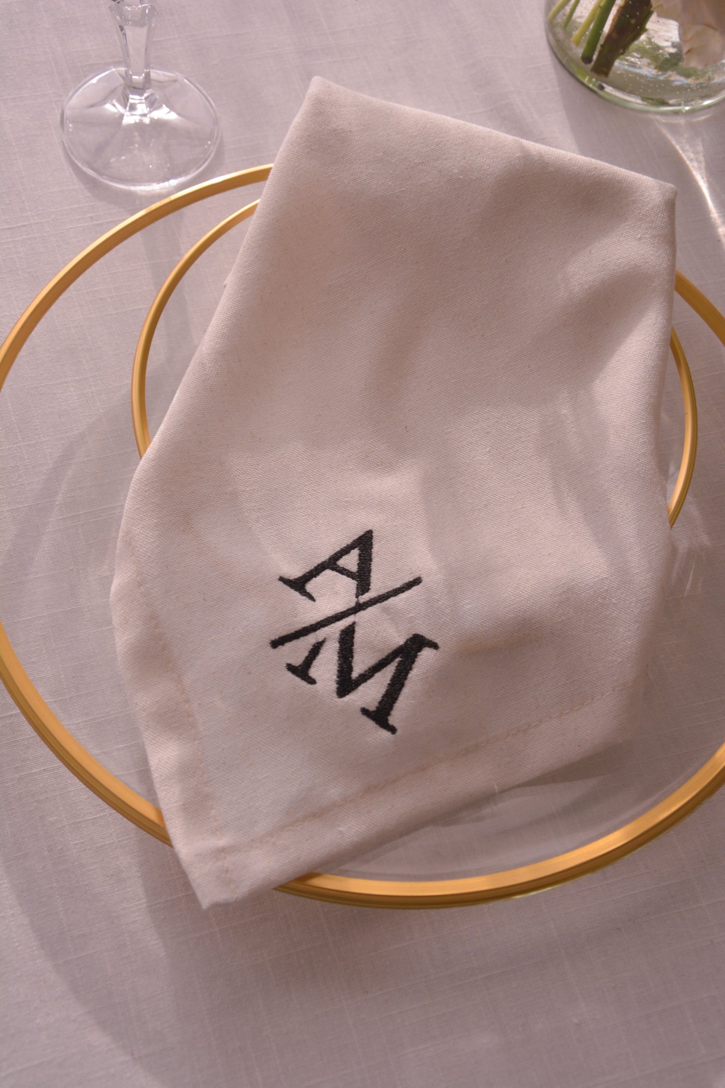 Black & White Monogram Embroidered Linen Napkin