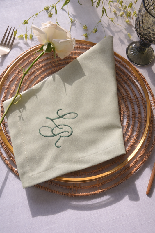 Sage Green Monogram Embroidered Linen Napkin