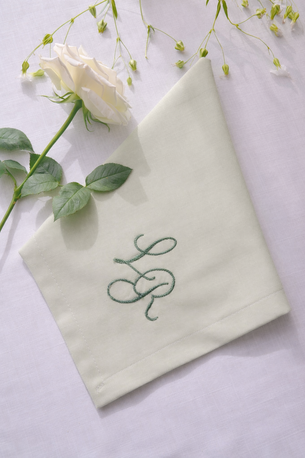 Sage Green Monogram Embroidered Linen Napkin
